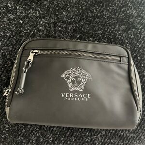 Versace Black Men's Toiletry Bag with White Logo